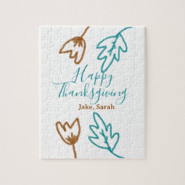 Blåbrun höst löv blomma h, happy thanksgiving pussel