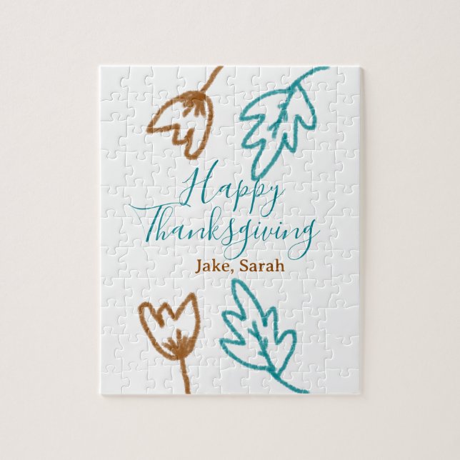 Blåbrun höst löv blomma h, happy thanksgiving pussel (Vertikal)