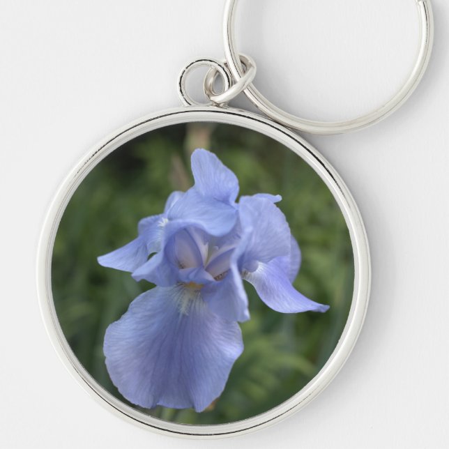 Blåbrun Irisblomma Rund Silverfärgad Nyckelring (Framsidan)