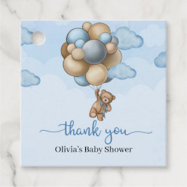 Blåbrun nalle-brun elfenbensballonger, babydusch gåvor etiketter