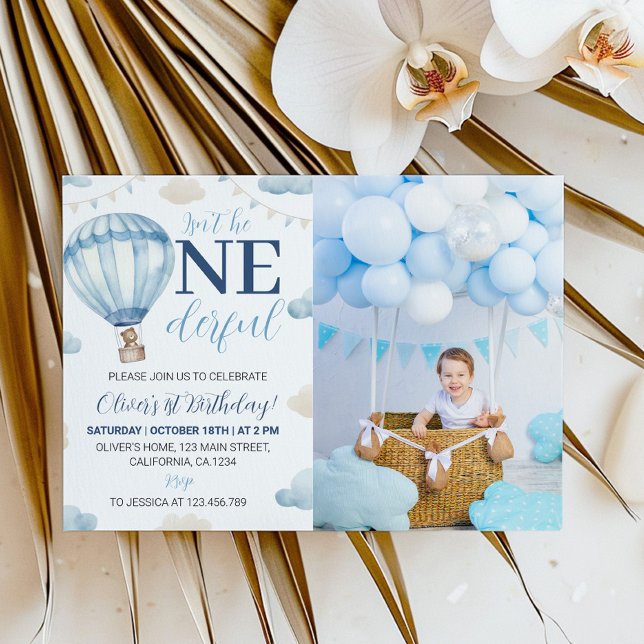 Blåbrun Nalle Fotoinbjudan på födelsedagen Inbjudningar (Skapare uppladdad)