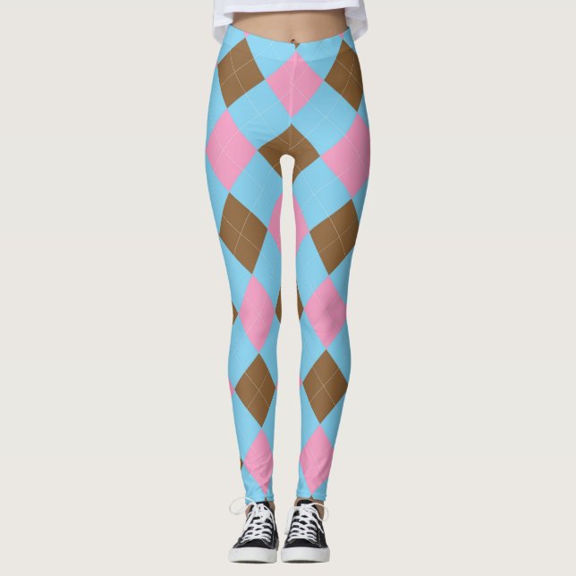 Blåbrun och rosa mönster leggings (Framsida)