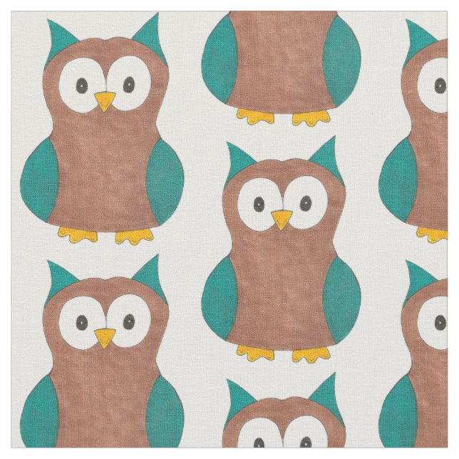 Blåbrun Wise Old Uggla Bird Animal Print Tyg (Närbild)