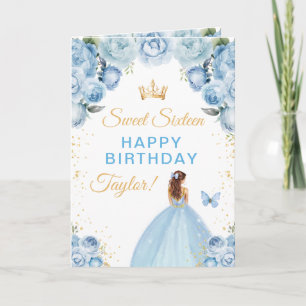 Blåbrunhårig tjej Sweet Sixteen födelsedag Kort