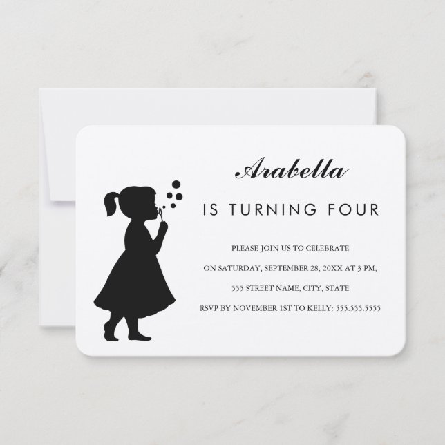 Blåbubblor för flickor| Födelsedagsfest inbjudan (Framsida)