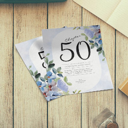 Blåbudget för Blommigt 50:e födelsedagsinbjudan Flygblad