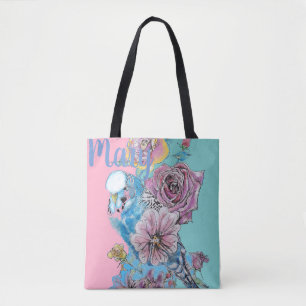 Blåbudgie Budgies Ro Flower blommigt Tote Bag Tygkasse