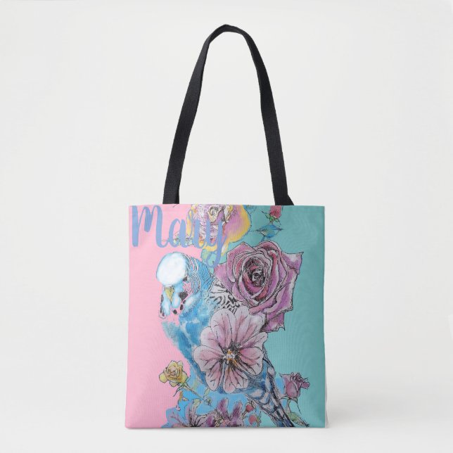 Blåbudgie Budgies Ro Flower blommigt Tote Bag Tygkasse (Framsida)