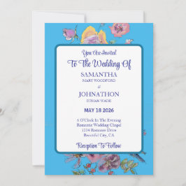 Blåbudgie Watercolor Flower Wedding bjudande Inbjudningar