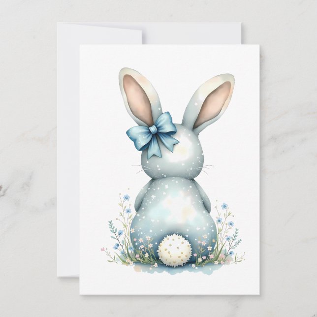 Blåbunny Svan Cottontail Påskhare med ägg Tack Kort (Framsida)