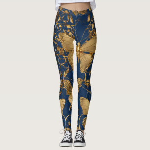 Blåbutterflugor med Guld Leggings