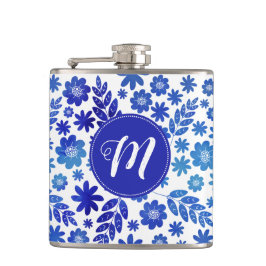 BlåChina Hand plockade Blommönster och monogram Fickplunta