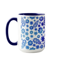 BlåChina Hand plockade Blommönster och monogram