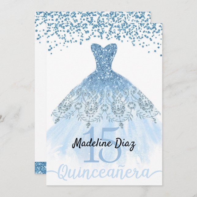 BlåCinderella Quinceanera Birthday-inbjudan Inbjudningar (Fram/baksida)