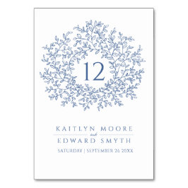 Blåcirkelmonogram bröllop anpassningsbar i löv bordsnummer