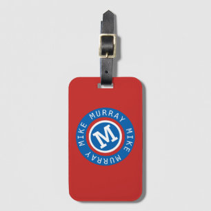 Blåcirkelmonogram / namn & initial M brev Bagagebricka