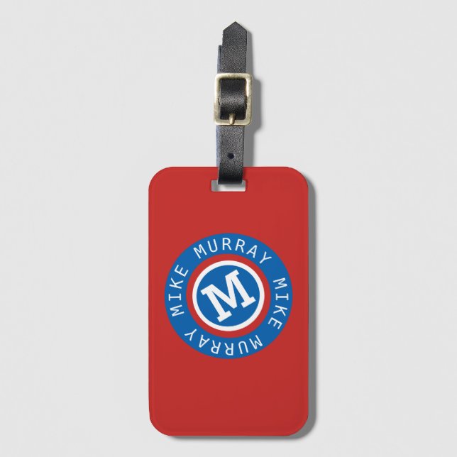 Blåcirkelmonogram / namn & initial M brev Bagagebricka (Framsida vertikal)