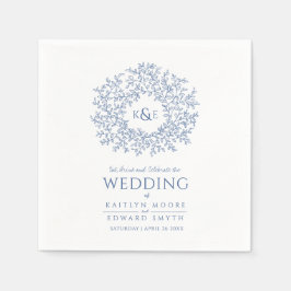 Blåcirkelmonogramkonst bröllop anpassningsbar i lö pappersservett