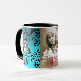BLACJ BLUE DAMASK GEMSTONE FOTOMALL MUGG