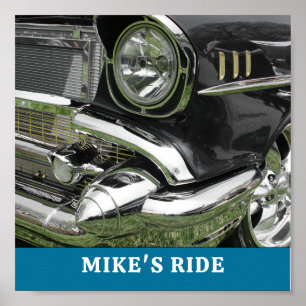 Black 1957 Chevy Car, Namn/Message, Ditt foto/Art Poster