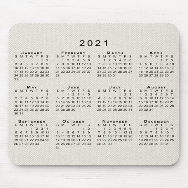 Black 2021 Calendar on Beige Faux Canvas Struktur Musmatta (Framsidan)