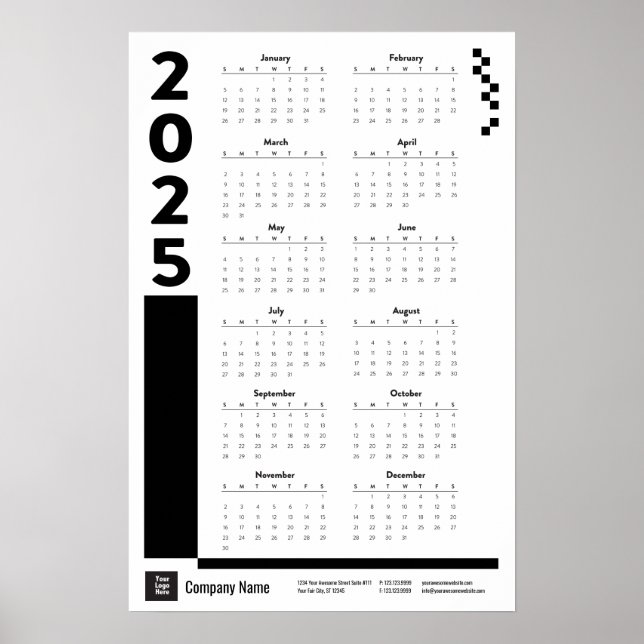 Black 2025 Corporate Wall Calendar Poster (Framsidan)