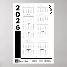 Black 2026 Corporate Wall Calendar Poster