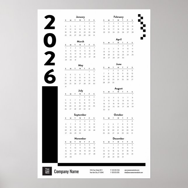 Black 2026 Corporate Wall Calendar Poster (Framsidan)