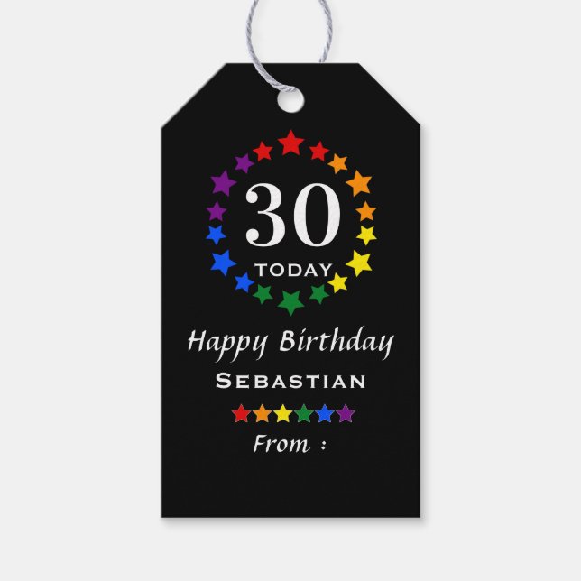 Black 30 Today eller valfritt Pride Regnbågsstjärn Presentetikett (Framsidan)
