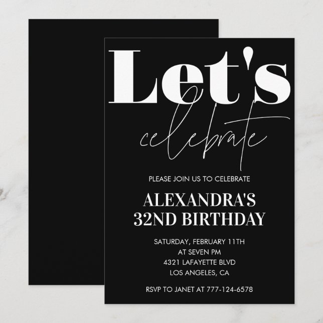 Black 32nd birthday invitations Bold Typography  Inbjudningar (Fram/baksida)