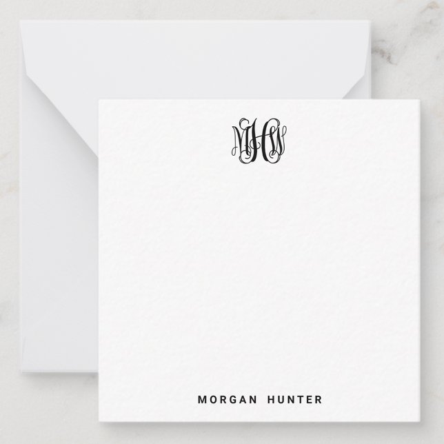 Black 3 Initial Vine Script Monogram DIY BG Anteckningskort (Skapare uppladdad)