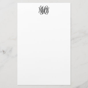 Black 3 Initial Vine Script Monogram DIY BG Statio Brevpapper