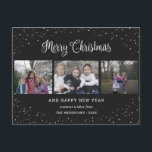 Black 3 Photo Collage Calligraphy Helg Vykort<br><div class="desc">Anpassningsbarnas svarta fotovykort med fotokollage och en vacker,  handskript med stjärnor och grön stil. Anpassa enkelt det svarta God jul-vykortet med bilder,  text,  år och familj namn. Du kan också ändra bakgrund och teckensnitt till valfri färg.</div>