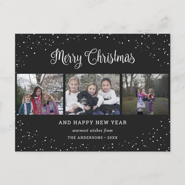 Black 3 Photo Collage Calligraphy Helg Vykort (Framsida)