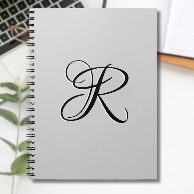 Black 3D Calligraphy Initial Brev | Pastel Grått Anteckningsbok (Skapare uppladdad)