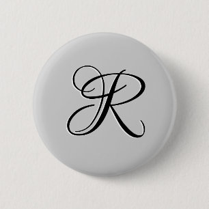 Black 3D Calligraphy Initial Brev   Pastel Grått Knapp