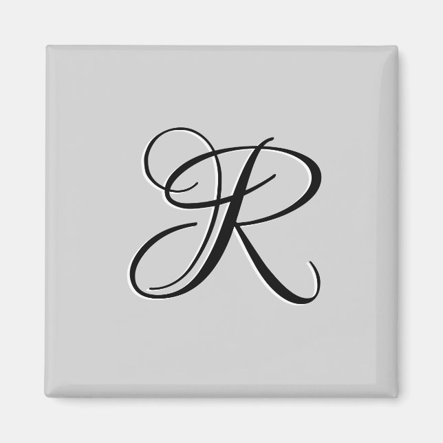 Black 3D Calligraphy Initial Brev | Pastel Grått Magnet (Framsidan)
