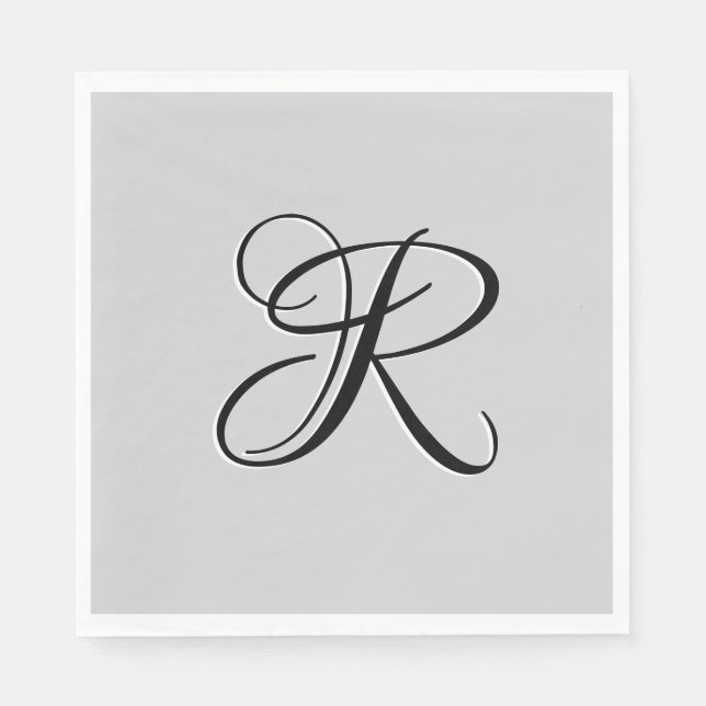 Black 3D Calligraphy Initial Brev | Pastel Grått Pappersservett (Framsidan)
