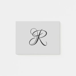 Black 3D Calligraphy Initial Brev | Pastel Grått Post-it Block