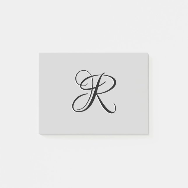Black 3D Calligraphy Initial Brev | Pastel Grått Post-it Block (Framsida)