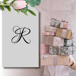 Black 3D Calligraphy Initial Brev | Pastel Grått Presentetikett