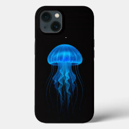 Black 4 Luxe iPhone 13 Case, Neon Blue Jellyfish