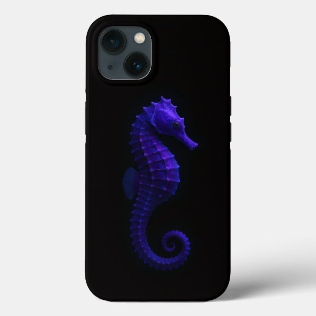 Black 4 Luxe iPhone 13 case Violet Blue Seahorse (Baksida)