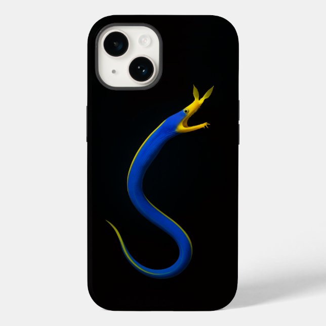 Black 4 Luxe iPhone 14 Case-Mate, Blue Ribbon Eel (Baksida)