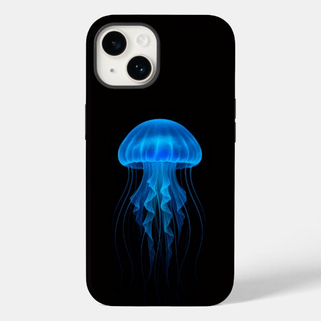 Black 4 Luxe iPhone 14 Mate, Neon Blue Jellyfish (Baksida)