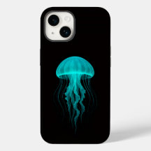 Black 4 Luxe iPhone 14 Mate, Neon Green Jellyfish