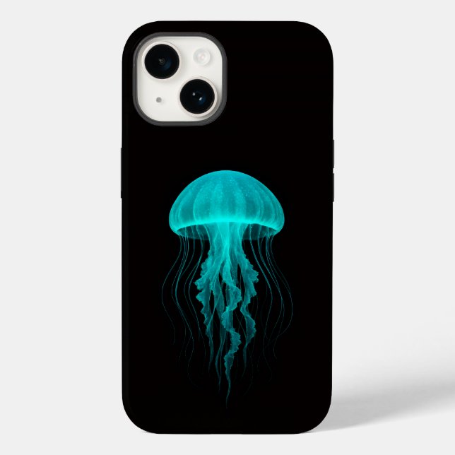 Black 4 Luxe iPhone 14 Mate, Neon Green Jellyfish (Baksida)