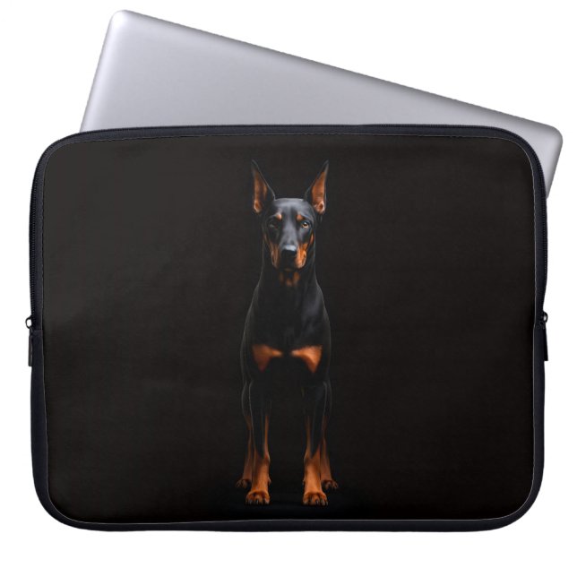Black 4 Luxe Laptop Sleeve, Guardian Doberman Dog Laptop Fodral (Framsidan)