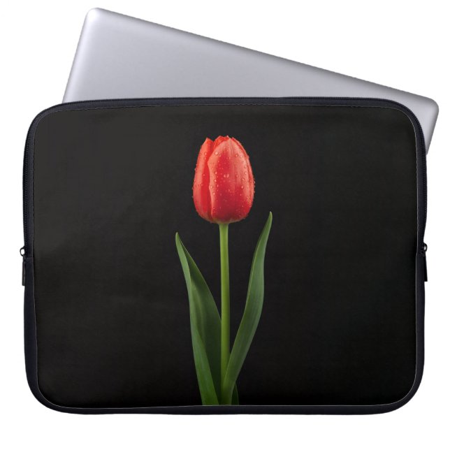 Black 4 Luxe Laptop Sleeve, Ruby Red Tulip Laptop Fodral (Framsidan)