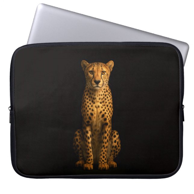 Black 4 Luxe Laptop Sleeve, Sleek Cheetah Laptop Fodral (Framsidan)